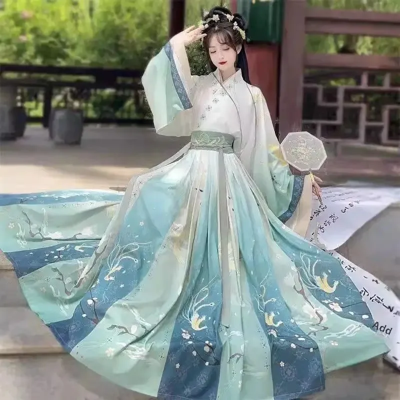 Chinese Hanfu Style Women's Short-Qi Apron Neckline Spring Summer Autumn Seasonal Super Fairy Tale Student Traditional Costume