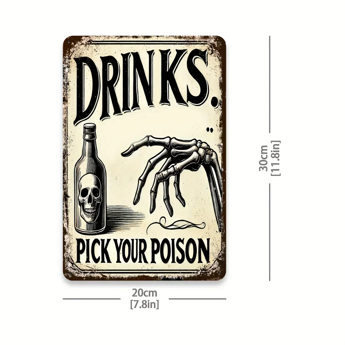 Pick Your Poison Drinks Sign Aluminum Skeleton Bar Decor 11.8in x 7.8in