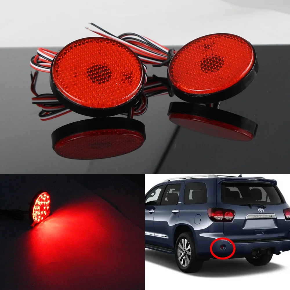 2pcs 5.8cm Round Led Rear Bumper Reflector Tail Light Brake Lamp For