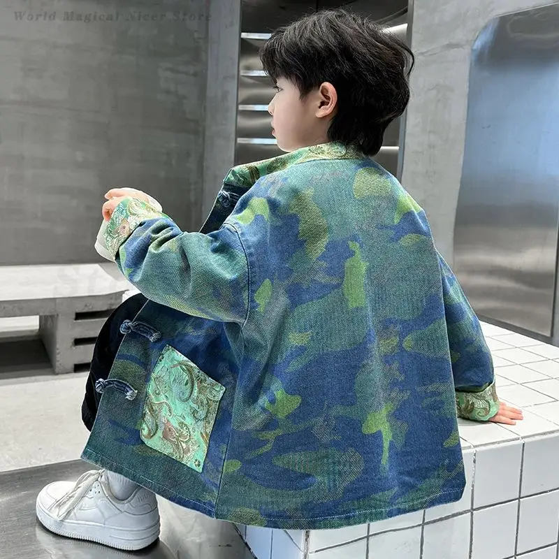 Boys' Hanfu Tang Costume Kids New Chinese Style Shirt Jacket Children's Traditional Coat Button Down Qipao Top Kong Fu Clothing