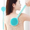 1Pc Silicone Long Handle Bath Brush Double-Sided Shower Exfoliating Brush Body Scrub Back Massage Brushes Bathroom Accessories 1