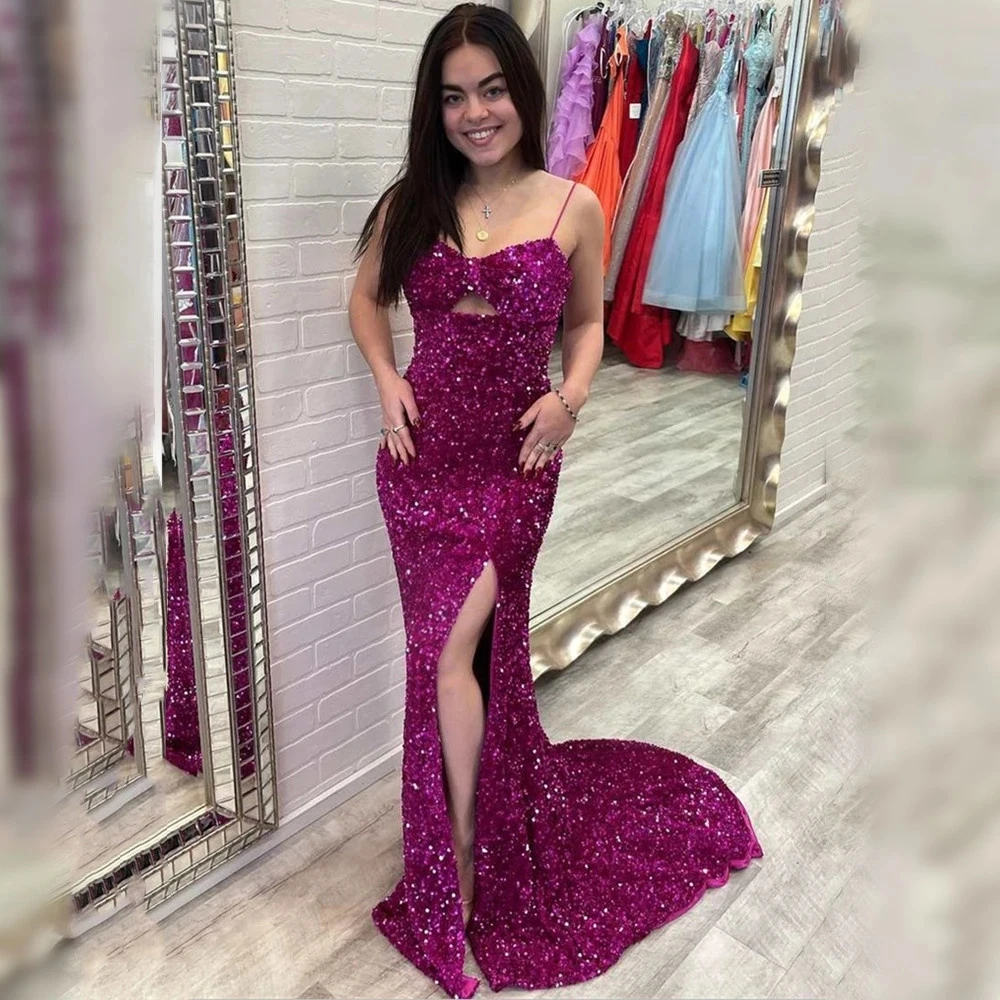

Sparkling Sequins Evening Dresses For Women Elegant Sweetheart Ltalian Spaghetti Strap Princess Prom Gowns Formal Beach Party