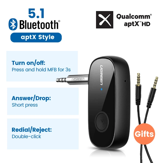 UGREEN Bluetooth Receiver 5.1 aptX HD 3.5mm AUX Jack Audio Wireless