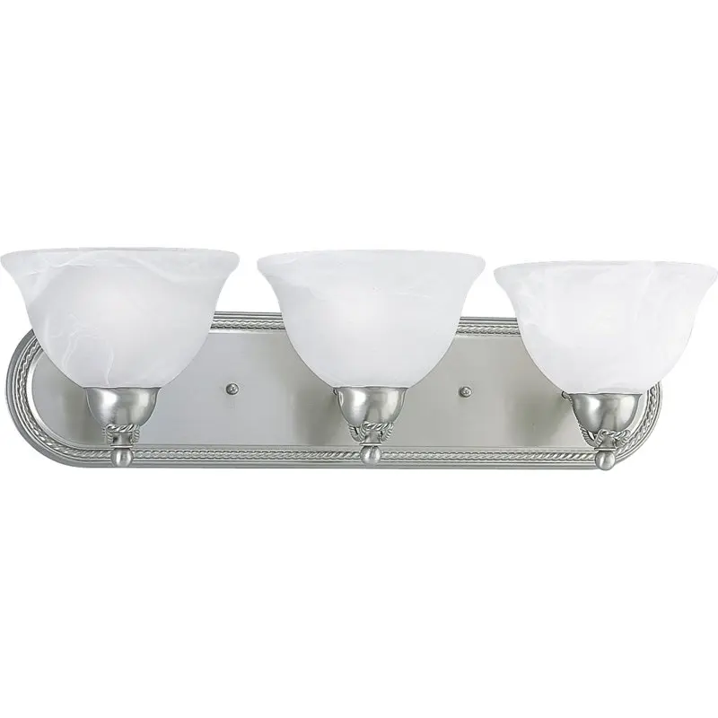 

Three-Light Brushed Nickel Alabaster Glass Traditional Vanity Light