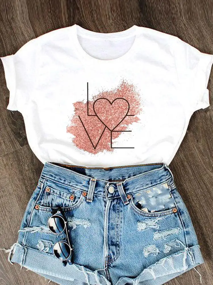 Love Style Valentine Graphic T Shirt Clothing Fashion Clothes Women Short Sleeve Summer O-neck Tee T-shirt Cartoon Female Top graphic tees women