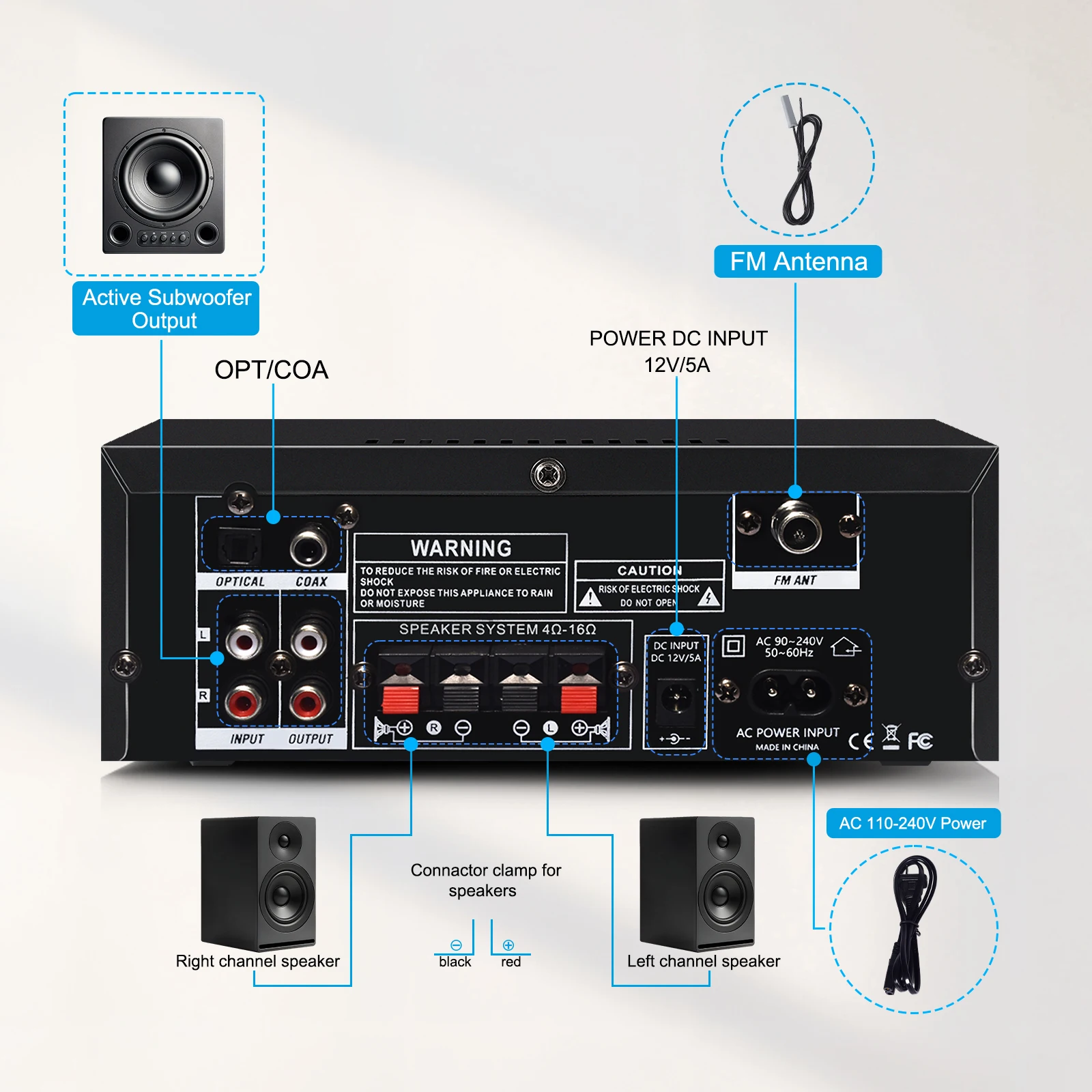 Audio Amplifier Auto-partner HiFi Audio Amplifier Digital Bluetooth AMP RMS 70W+70W Channel 2.0 Inputs FM Radio AK55