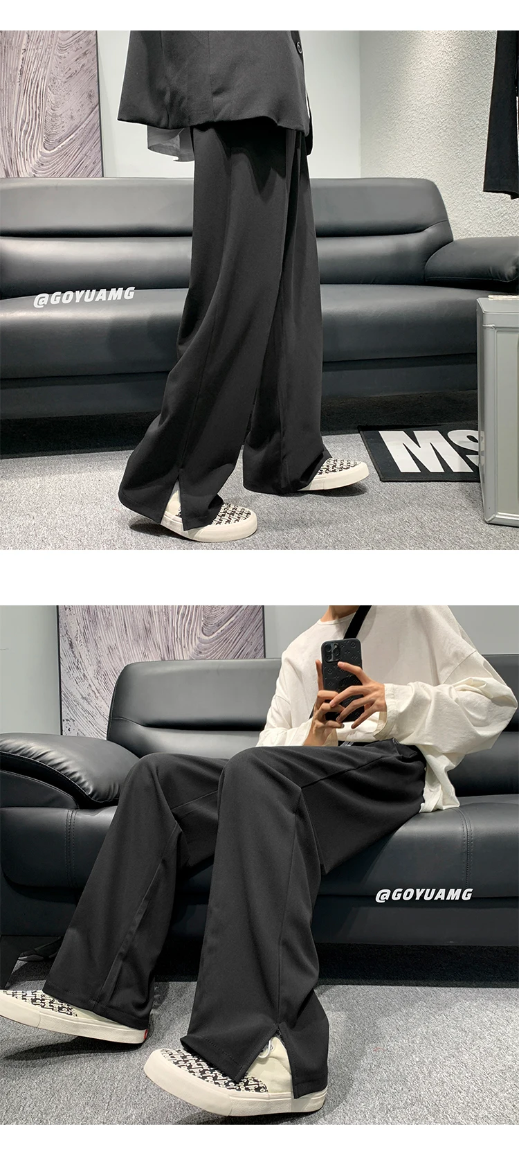Description Picture 6 of itemSpring and Autumn Clothes New Self-made Mopping Pants Youth Popular Fashion Casual Straight Slit West Personality Men's Pants