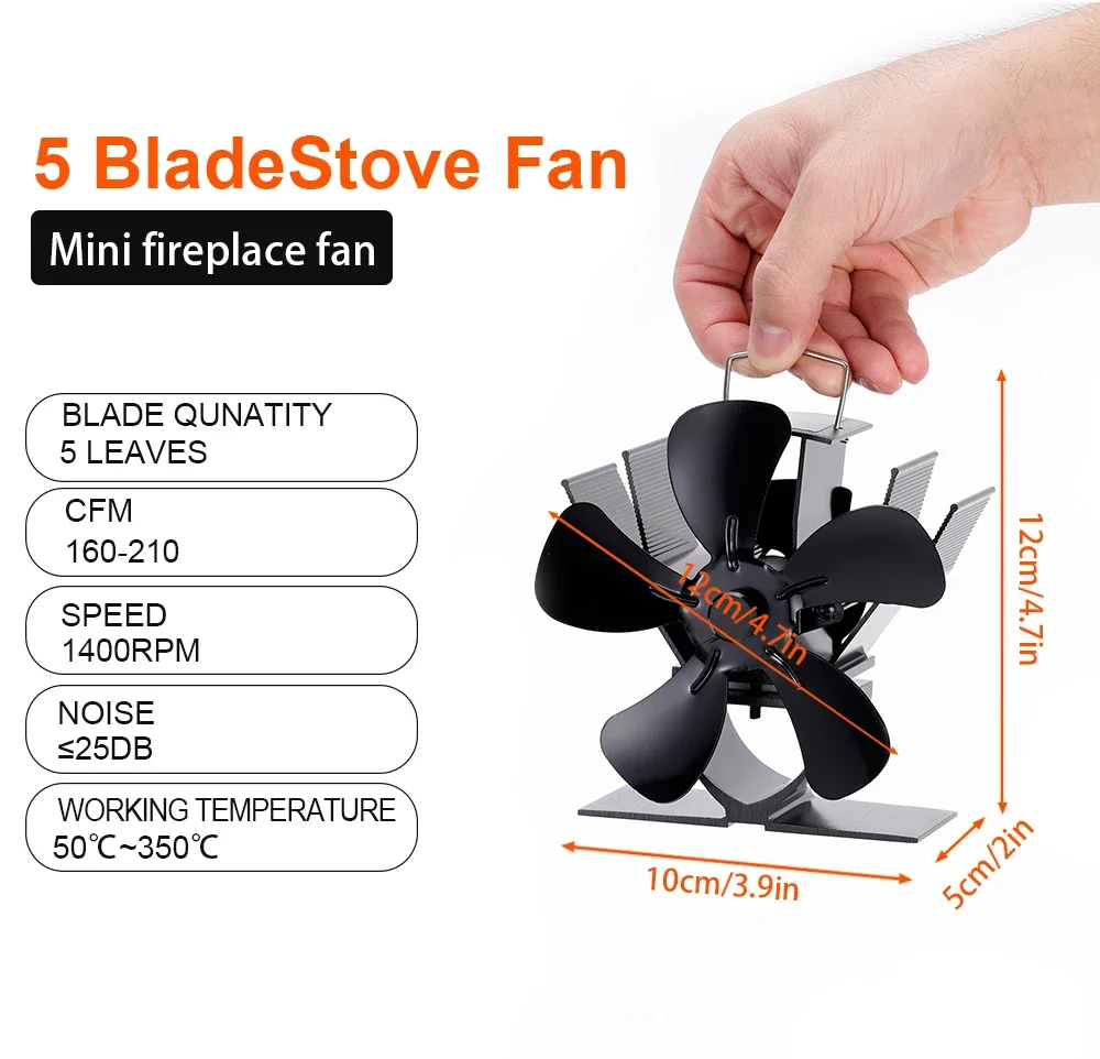 5 Blade Heat Powered Stove Fan Fireplace Fan Mini Fireplace Fan Log Wood Burner Eco-fan Quiet Fireplace Heater Efficient Heat Distribution