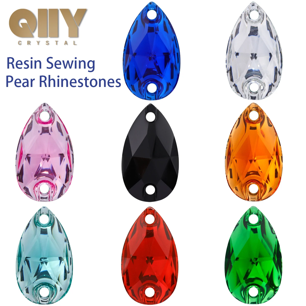 QIIY 100 Stück Birne, beste Qualität, Harz, Nähen, Strass, AB, flache Rückseite, zum Aufnähen von Steinen, Strass für Kleidungszubehör, Schuhe