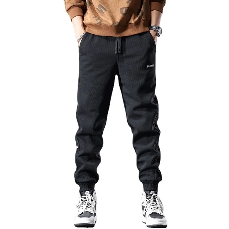 Autumn Black Elastic Sports Pants Men Fashion Casual Baggy Drawstring Jogging Trousers