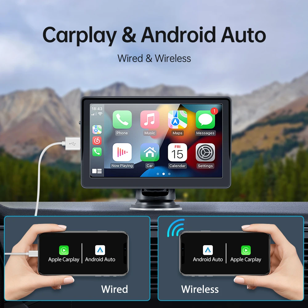 Универсальный 7-дюймовый автомобильный радиоприемник мультимедийный видеоплеер портативный беспроводной Apple CarPlay Android автомобильный сенсорный экран для BMW VW KIA