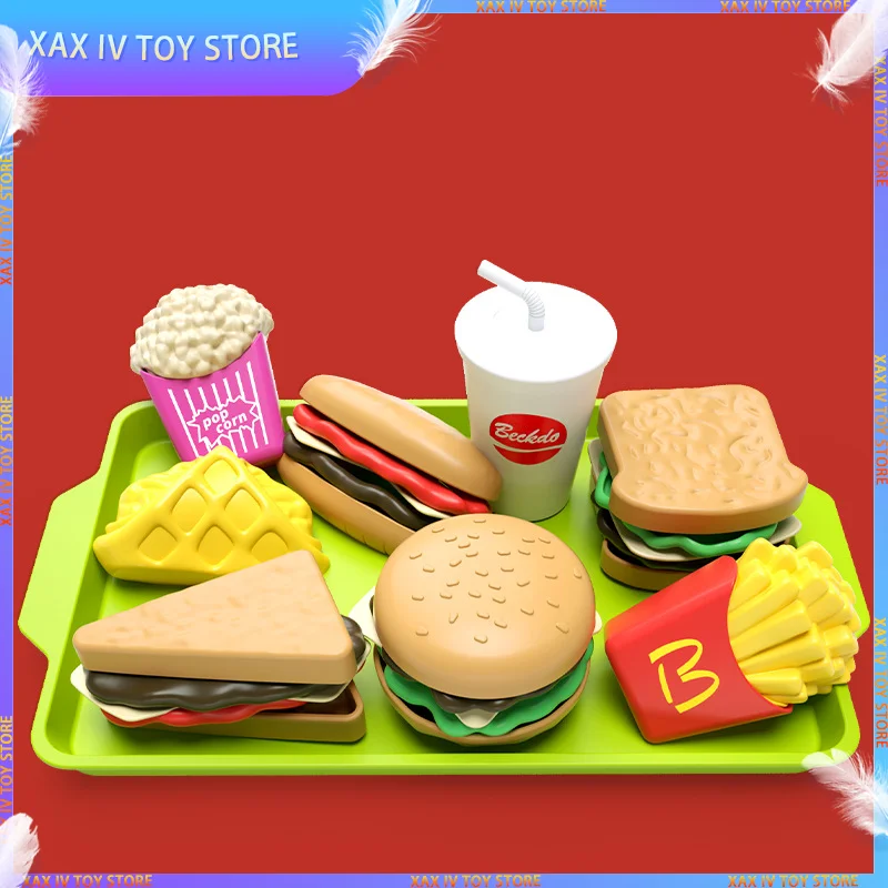 

New 9 Pcs Per Set Detachable Snack Hamburger Plastic Pretend Toy Play House Food Sets For Kid Kitchen Toy Children Birthday Gift