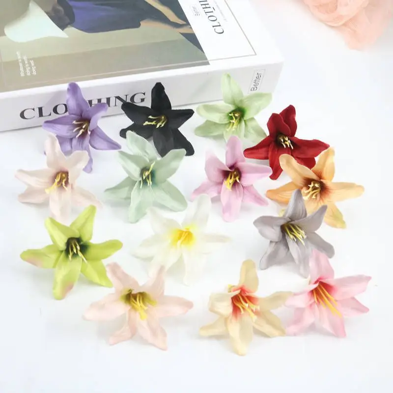 10/20PCS 인공 꽃 실크 백합 웨딩 축제 파티 정원 홈 룸 꽃병 테이블 장식 화환 스크랩북 Diy 선물 상자