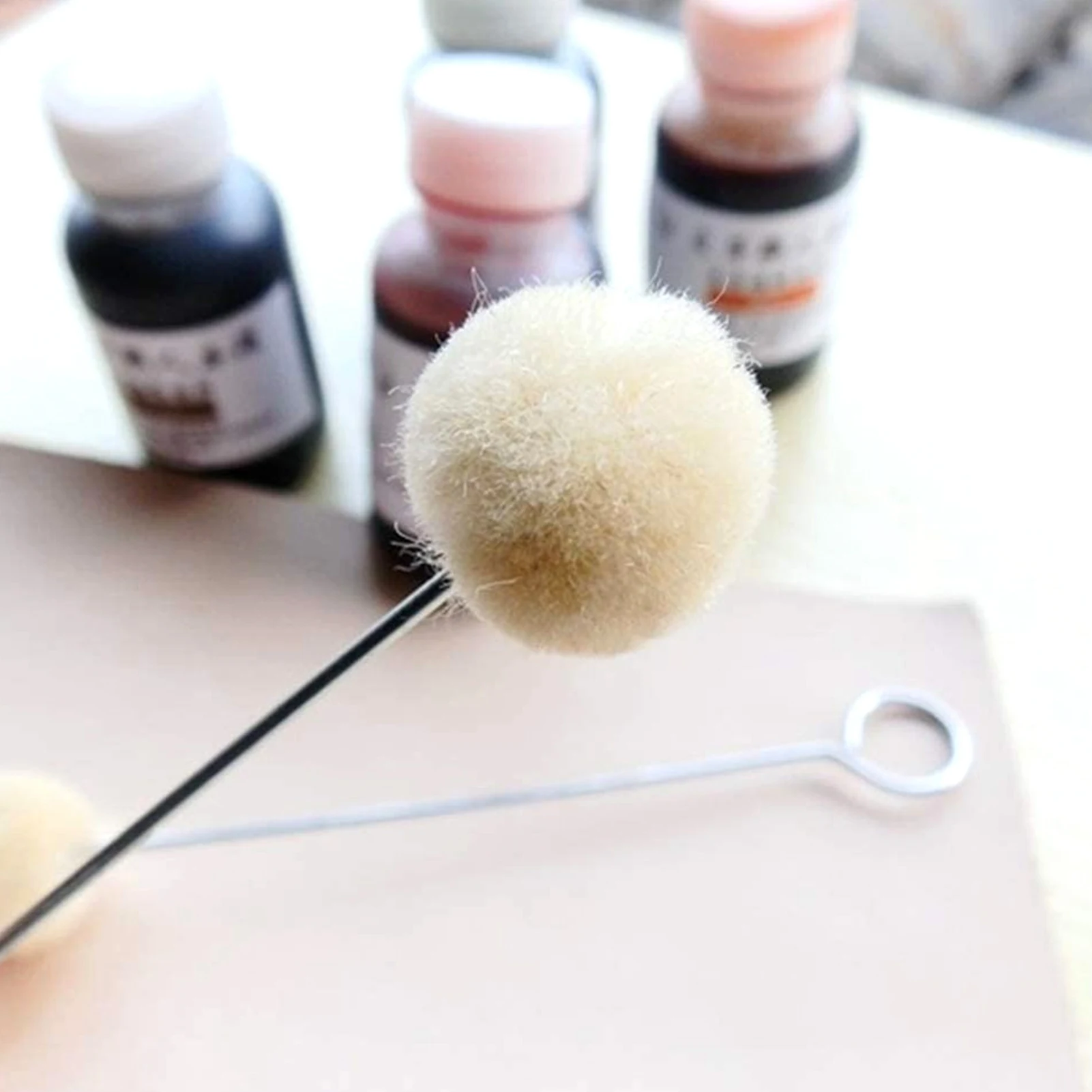 100Pcs Leather Wool Daubers Oily Dye Ball Brush Metal Handle DIY HandMade Craft Tool