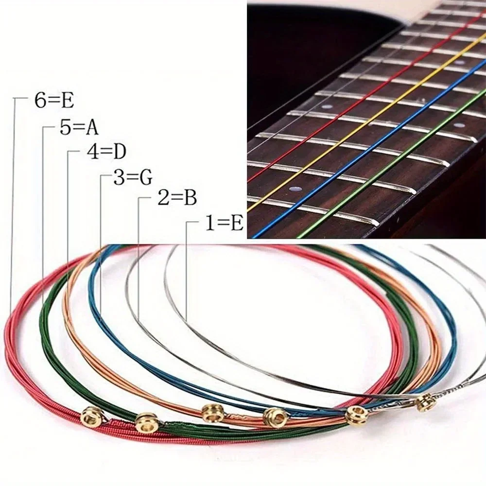 6Pcs/Set Multi Color Acoustic Guitar Strings Rainbow Colorful Guitar Strings E-A For Acoustic Folk Guitar Classic Guitar11