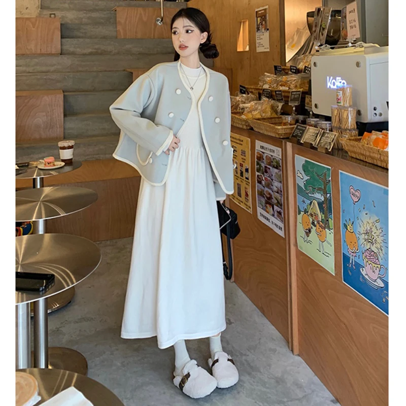 

Half High Neck Knitted Long Sleeve Dress, Elegant Style Coat Outerwear Winter Overcoat For Fall & Winter, Fashion Women
