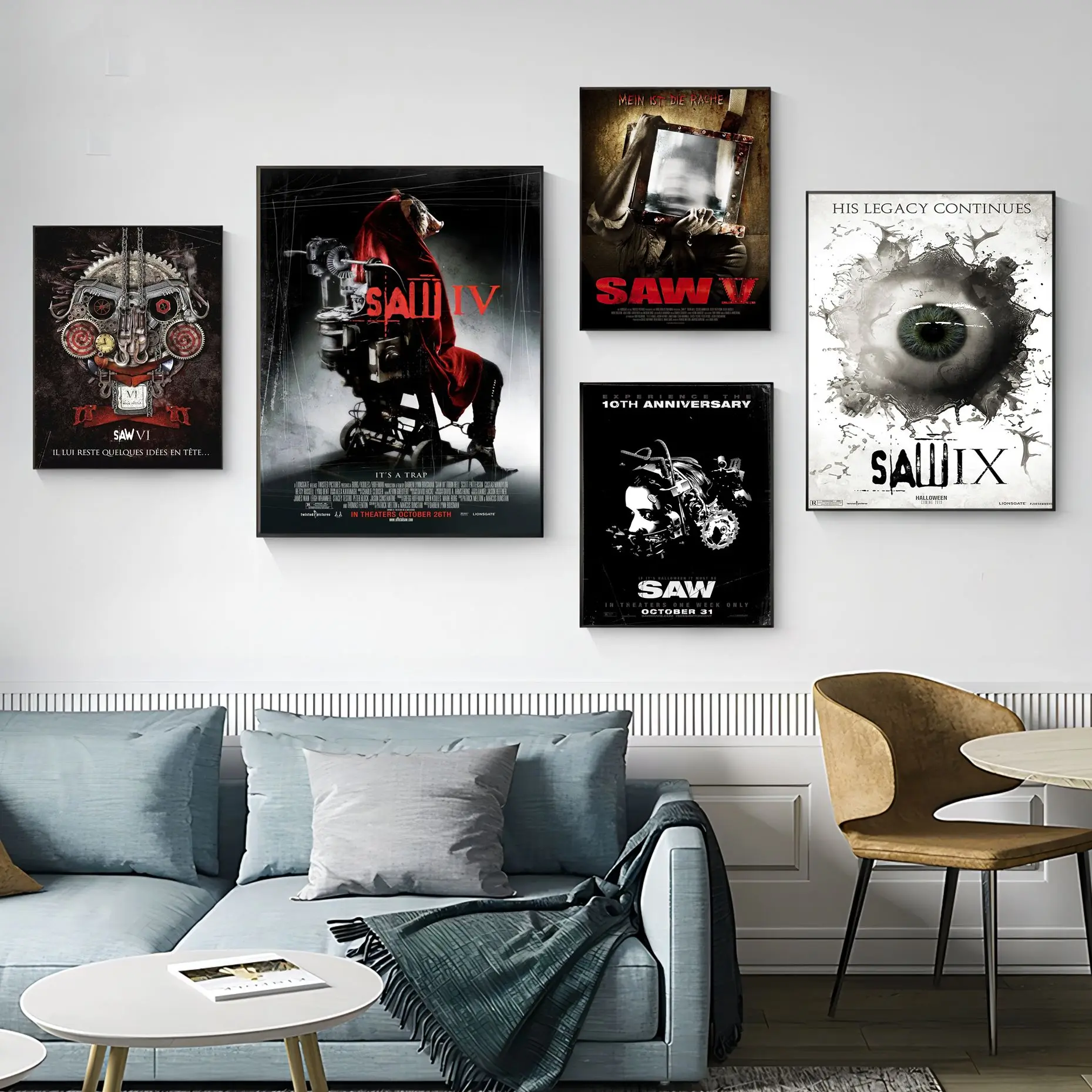 

Horror Movie Saw Film Vintage Posters Sticky Waterproof Paper Sticker Coffee House Bar Aesthetic Art Wall Painting