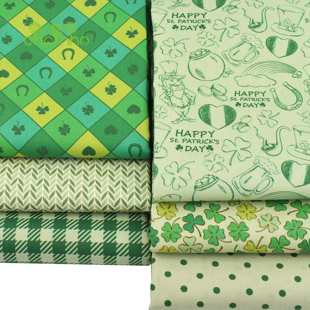 Chainho,Printed Plain Weave Cotton Fabric,Patchwork Cloth,Handmade DIY Quilting Sewing Material,Green Series,20x25cm,15CD91
