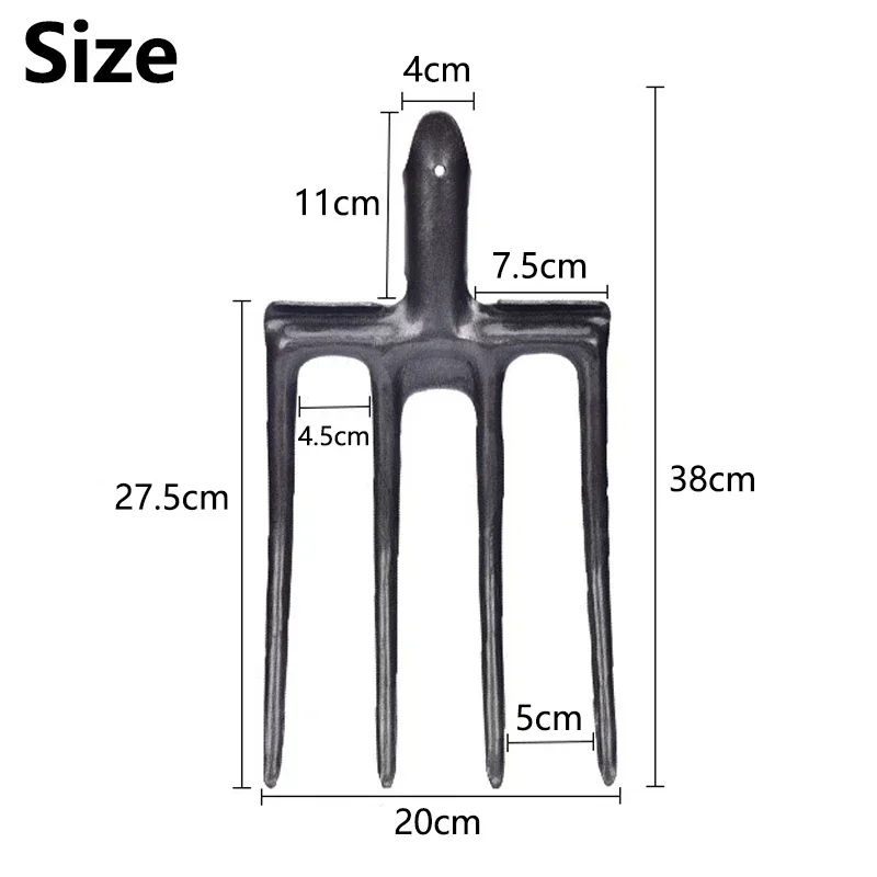 1Pcs Agricultural Digging Fork 4-Tine Carbon Steel Garden Spading Fork Field-Breaking Manure Fork Outdoor Land-Opening Tools 6