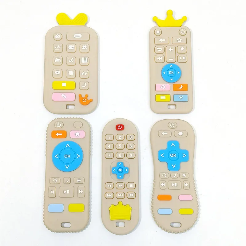 Baby silicone remote control teether baby anti-eating hand teething stick cartoon soothing bite toys