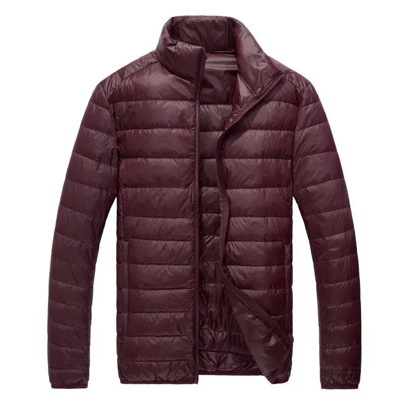 Schinteon men down jacket mens jacket Ultralight White Duck Down Jacket Thin Stand Collar Solid Color Simple Autumn Outwear