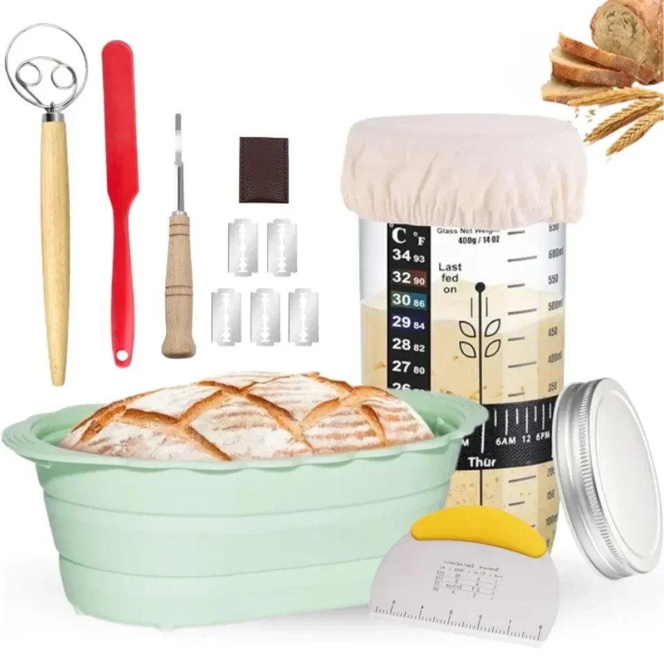 Honeydak Sauerteig-Brotback-Set – Silikon-Gärschüsseln, Glas, Teigmatte, Schablonen & Werkzeuge
