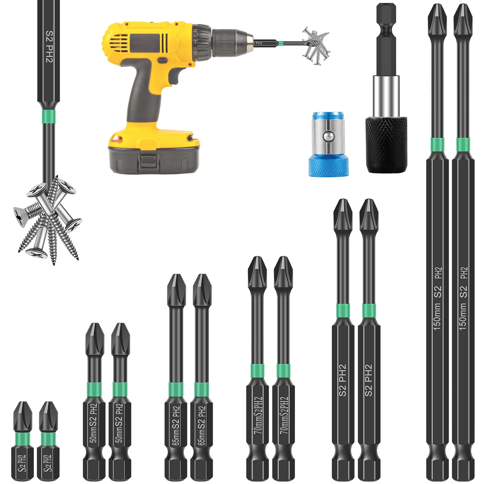 

14 шт. набор магнитных отверток 1/4 дюйма шестигранный хвостовик PH2 набор ударных крестовых бит 25-150 мм сверло S2 легированная сталь Крестовая головка