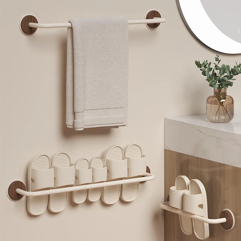 HeMu Bathroom Slipper Rack No Punching Wall Mounted Slipper Storage Rack Bedroom Shower Room Bath Slippers Hanger Organizer