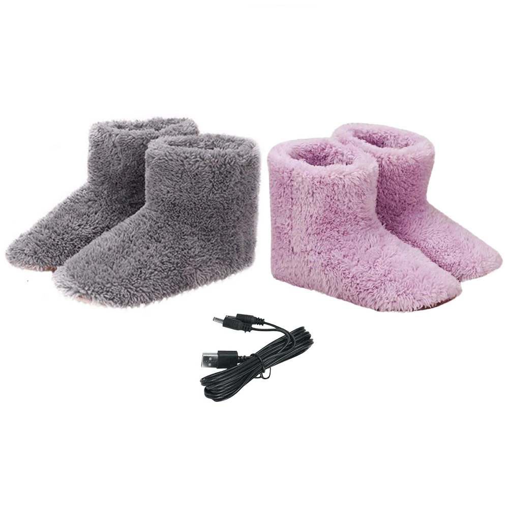 Women Men Electric Heating Shoes Washable USB Heated Shoes Comfortable Plush Snow Boots Washable Foot Warmer Slipper for Winter