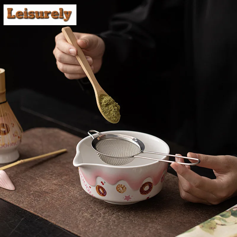 8pc/set Japanese Peach Powder Milk Curd Matcha Tea Set Mixing Spoon Match Bowl Safe Reusable Matcha Whisk Set Stirring Brush