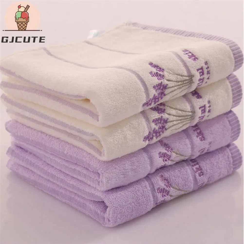 Jetting Embroidery Towels 33*74cm Cotton Fabric Washcloths Paris Lavender Flowers Fragrant Smell