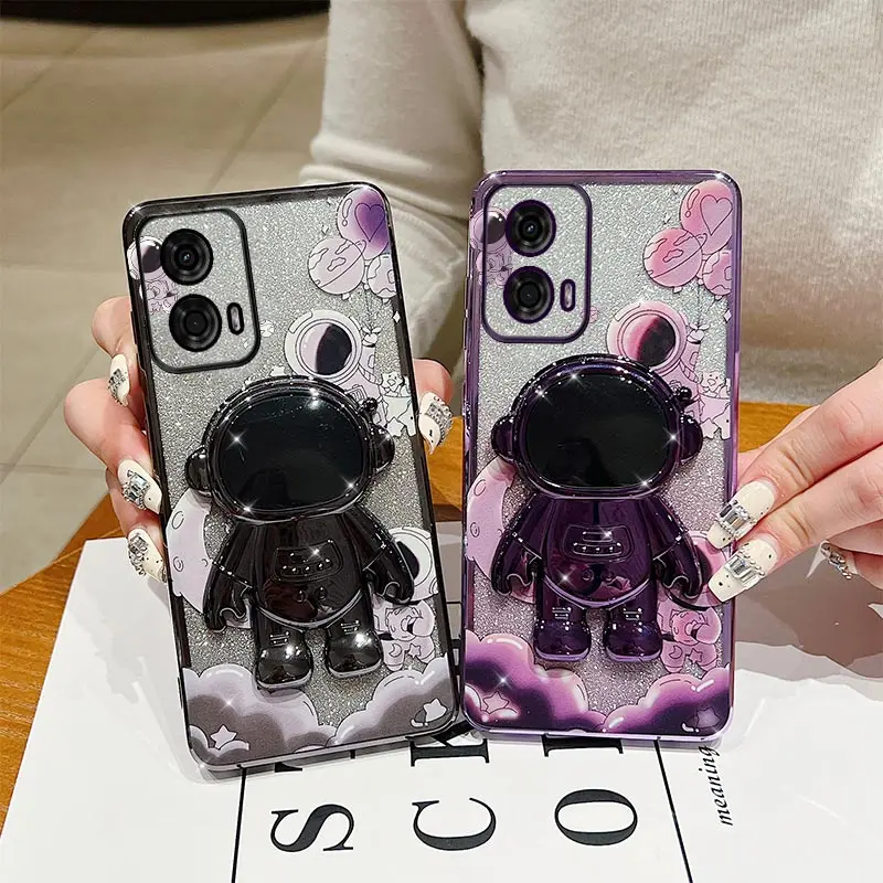 Flexible Astronaut Plating Phone Holder Case with Shatterproof Camera Protection and Soft Back Cover