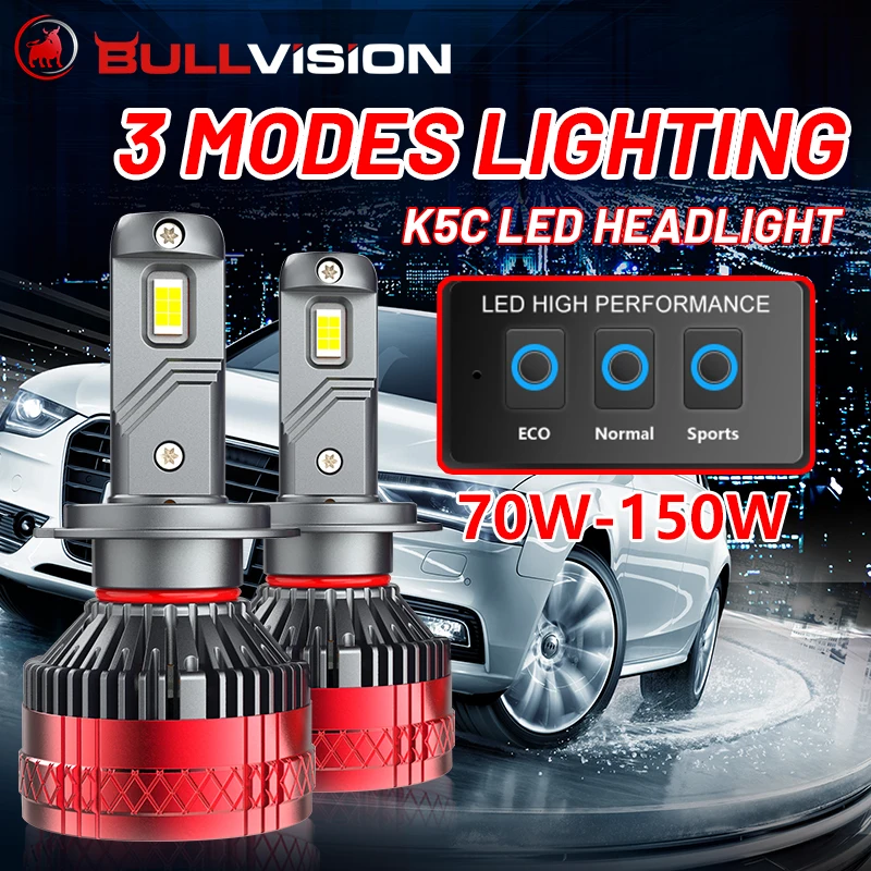 

Bullvision H11 LED Headlights K5C Canbus H7 H8 HB3 9005 9006 HB4 9012 HIR2 H9 H16 35W 55W 75W Car Headlight Bulbs 3 Modes Light