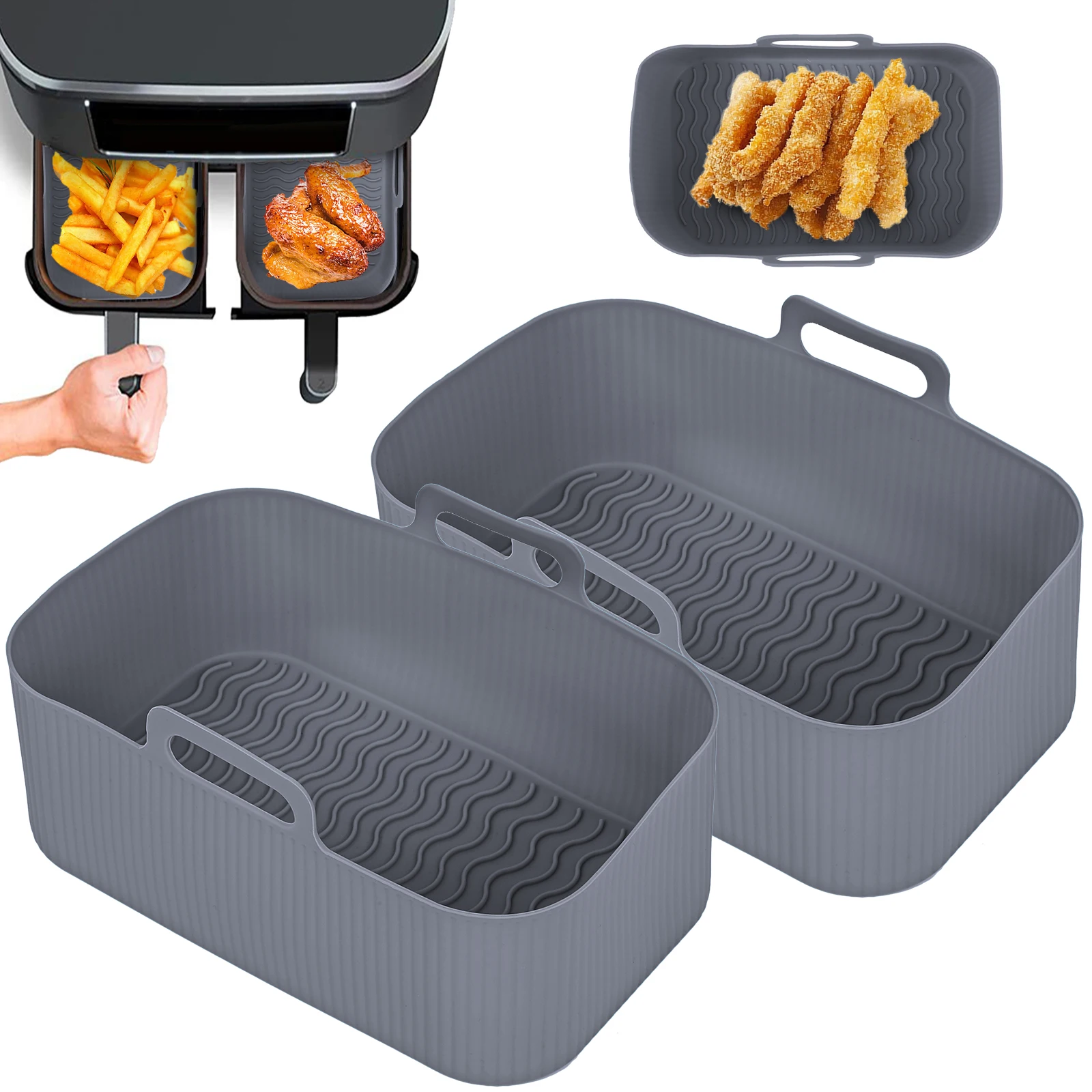 2pcs Air Fryer Silicone Play Dish Dual 2 Basket Baking Pan Four Pot Plaque  Double Air Air Fryer ACCESSOIRES POUR NINJA FOODI DZ201