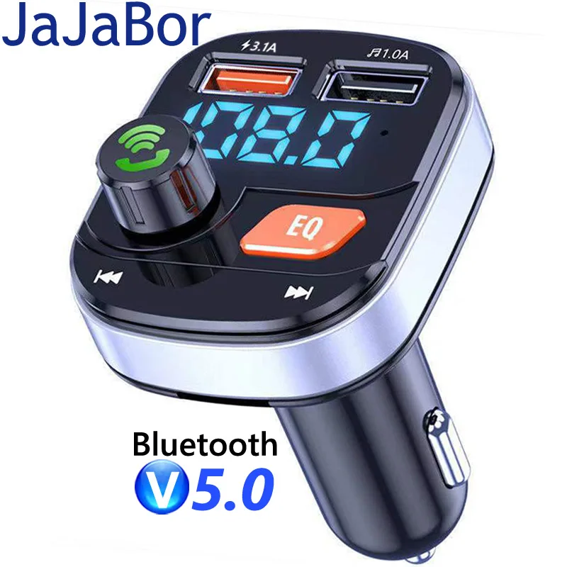 

JaJaBor FM Transmitter Modulator Stereo Music Mp3 Player EQ Bass Dual USB Fast Charging Car Charger Bluetooth Handsfree Car Kit