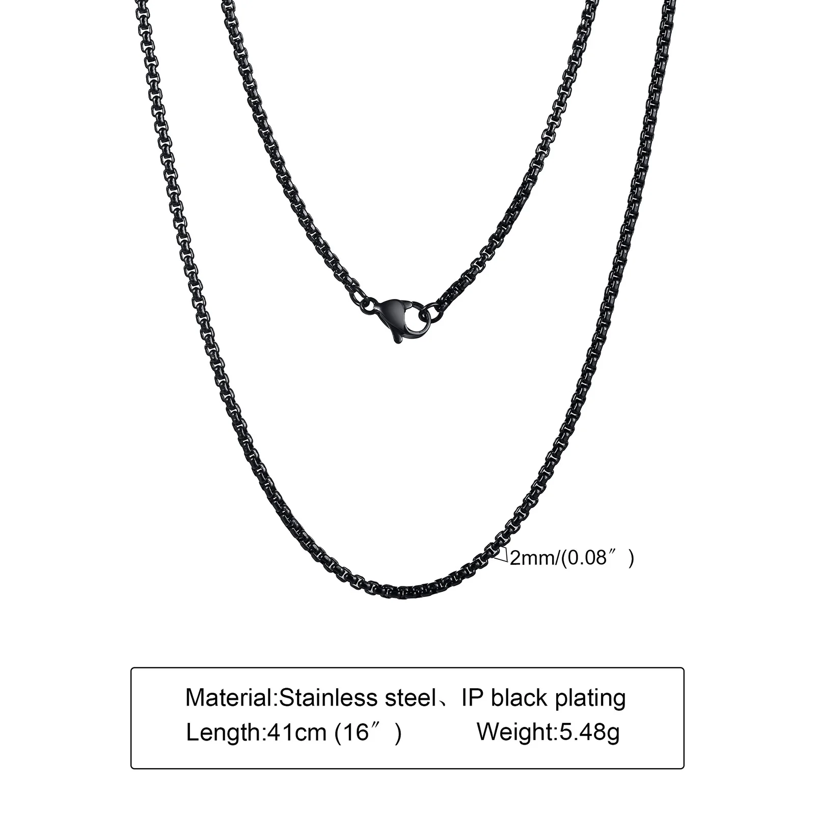 Sleek Round Box Chain Necklace - Gold, Silver, Black Plated Stainless Steel, Unisex Jewelry Gift, Adjustable Length