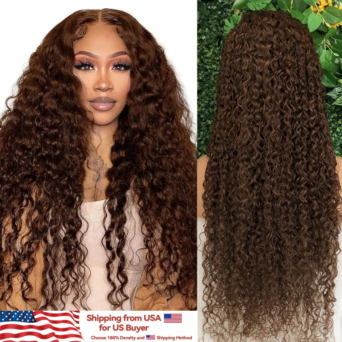 13x4 13x6 HD Transparent Curly lace front wig Chocolate Brown Deep Wave Frontal Human Hair Wig for Women