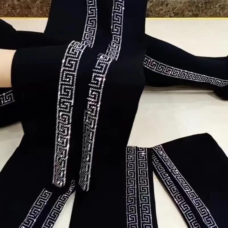 

New Autumn Winter High Waist Stretch Thicken Velvet Women Leggings Blingbling Hot Drilling Ankle-length Bottoming Pants Black