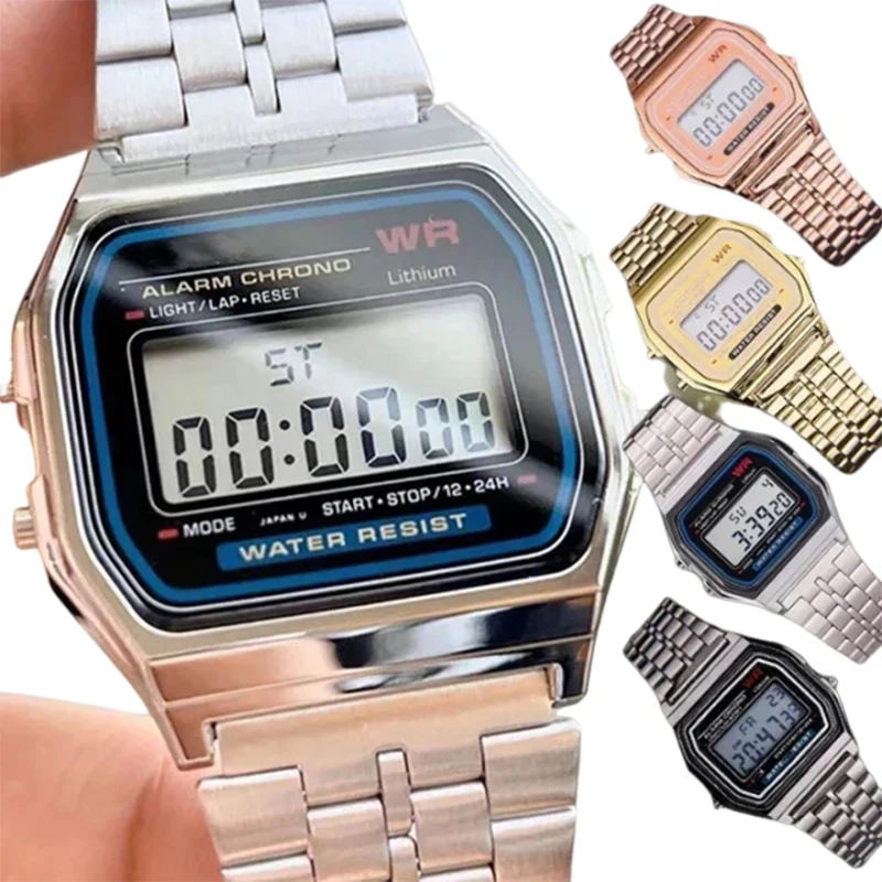 Men Women F91W Stainless Steel Band Watch Luxury Waterproof Retro Digital Sports Military Watches Electronic Wrist Watch Clock