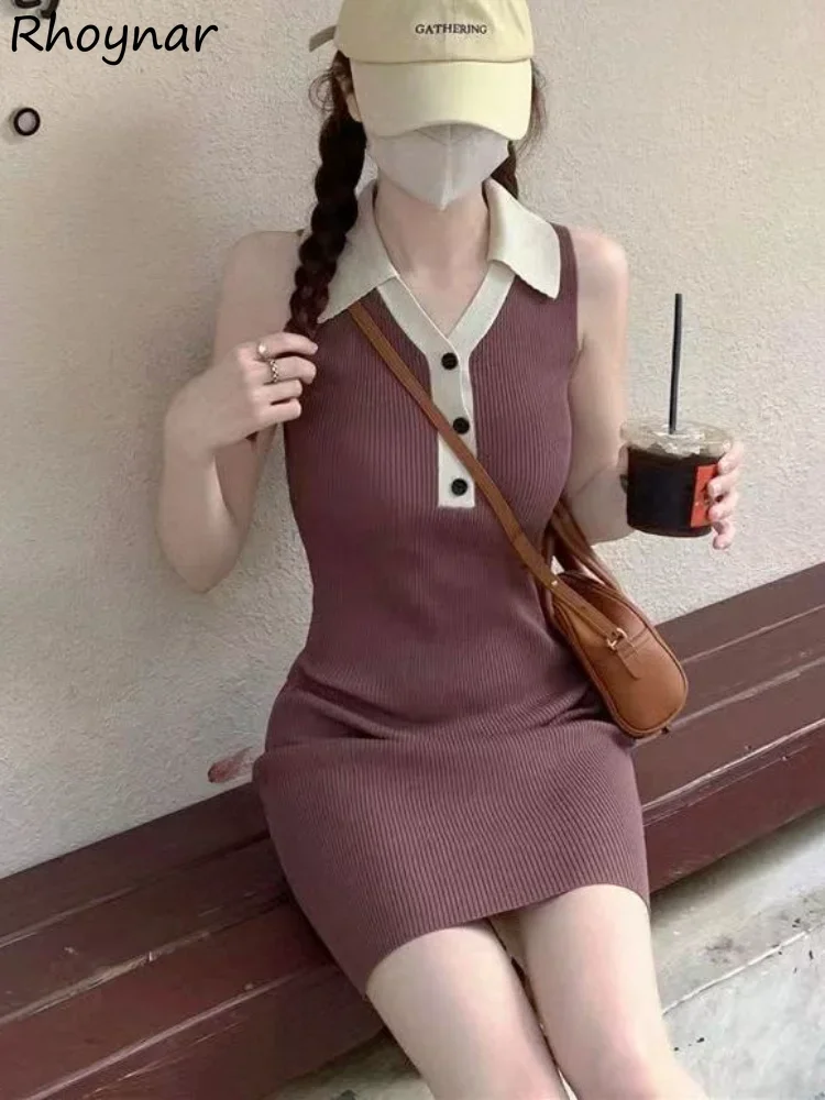 

Knitted Mini Dress Women Panelled Slim New Sexy Summer Sleeveless Leisure Students Sundress Korean Office Lady Hotsweet Harajuku