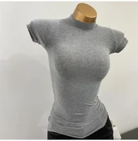 Women'sTurtleneck Ribbed Knit Slim Fit Crop Top Casual Basic T-Shirt Tight Knit Sexy Fitted Cropped T-Shirt