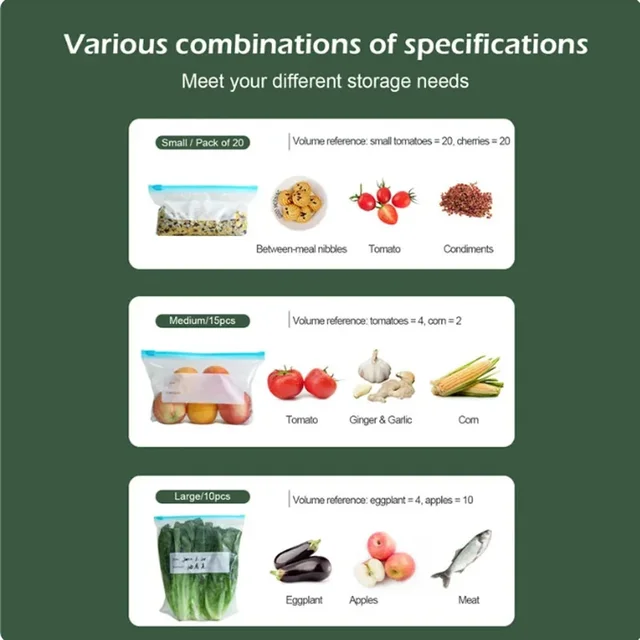 Sac scellé à fermeture éclair, sac de conservation des aliments frais, stockage au réfrigérateur domestique, emballage alimentaire, scellage et sac Compact réutilisable 6