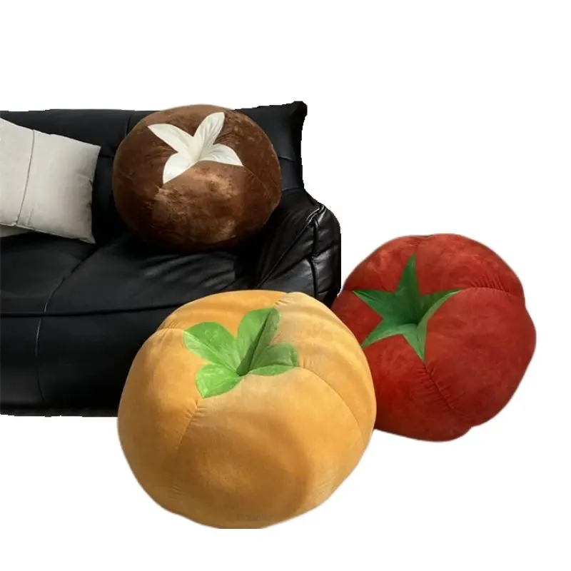 45cm Vegetable Plush Stuffed Pillow Soft Mushroom Tomato Persimmon Round Seat Cushion Sofa Chair Floor Decor Plushie Peluche 5pcs butterfly round drill diamond painting 95 45cm multi big size