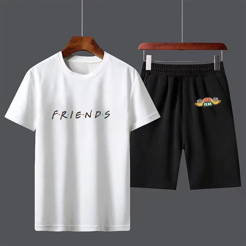 Central Perk Coffee Friends Cotton Men's T-shirt Shorts Set Breathable Casual T shirt Running Set Harajuku Printed Male Suit