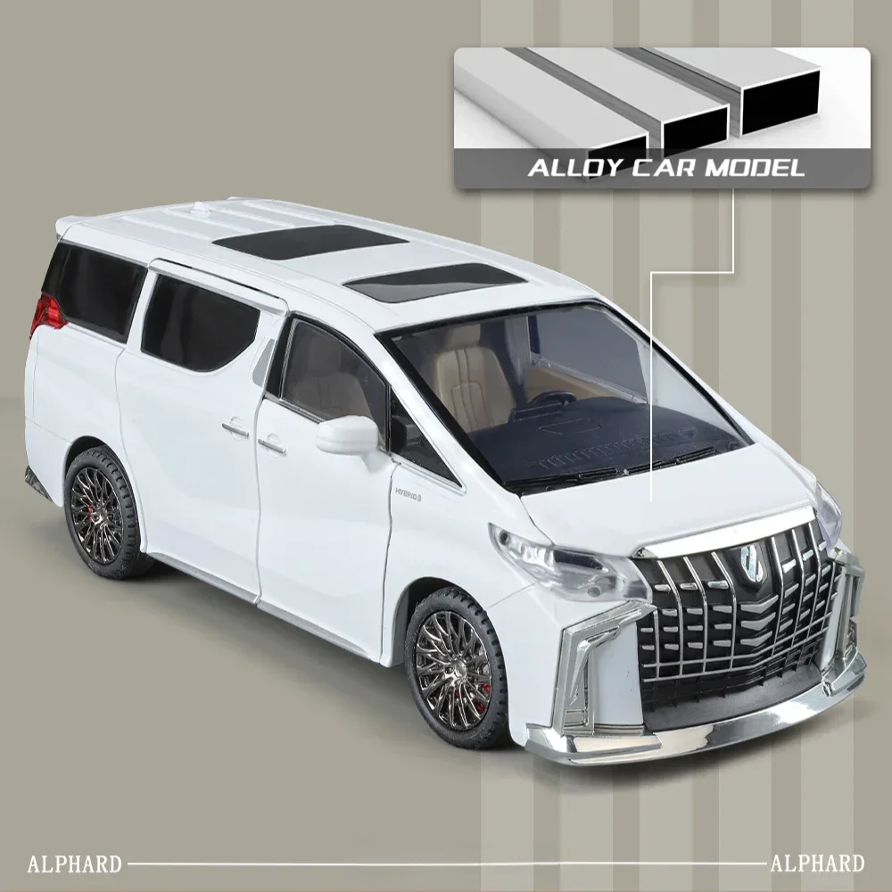Alloy 1:24 Toyota Alphard MPV Car Model with Key Sound Light Diecast Toy Vehicle Kid Boy Collection Gift Miniature Voiture 4