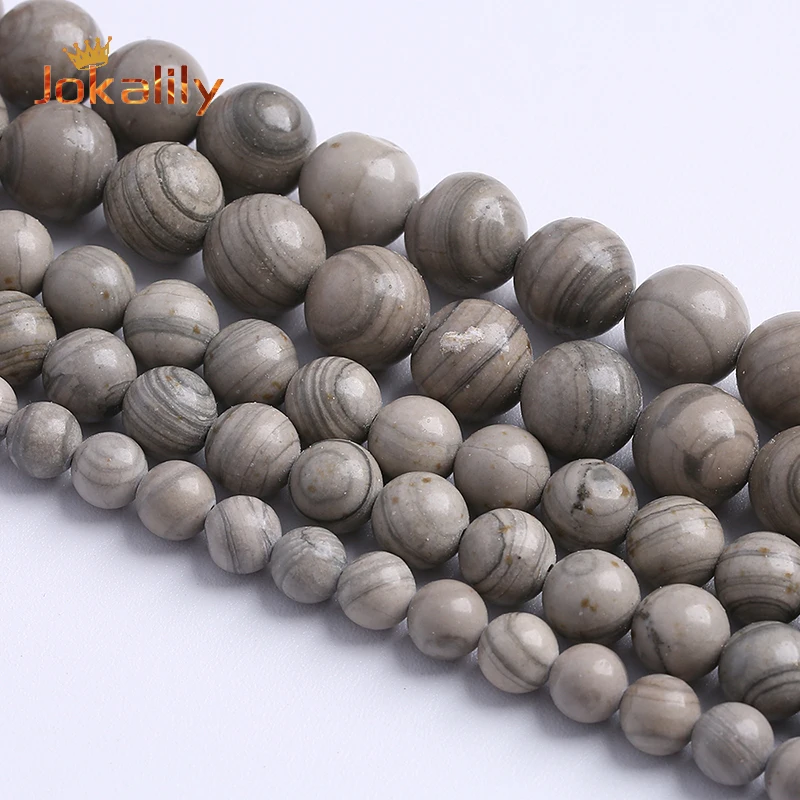 Natural Gray Jaspers Striped Stone Beads For Jewelry Making Round Loose Beads DIY Bracelets Accessories 4 6 8 10 12mm 15'' Inch