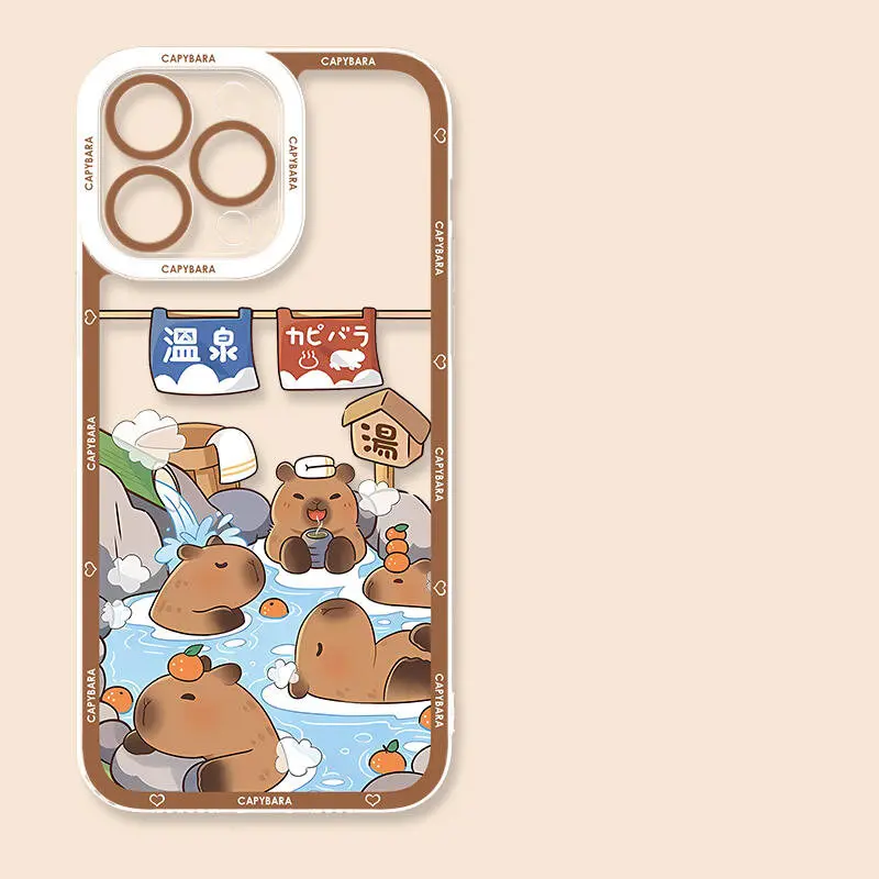 Playful Capybara Cartoon Transparent Silicone Phone Case