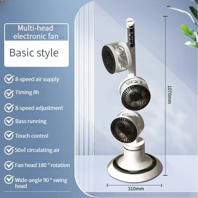 3head Electric Fan Air Circulation Fans Large Wind Low Noise Tower Fan