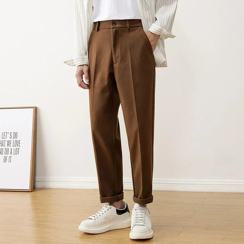 Pantalones de traje de cintura alta para hombre, pantalones cortos de 9 pulgadas, talla grande, pantalones de verano para hombre, ropa de primavera, ropa de trabajo de moda, pantalones de tela de lujo