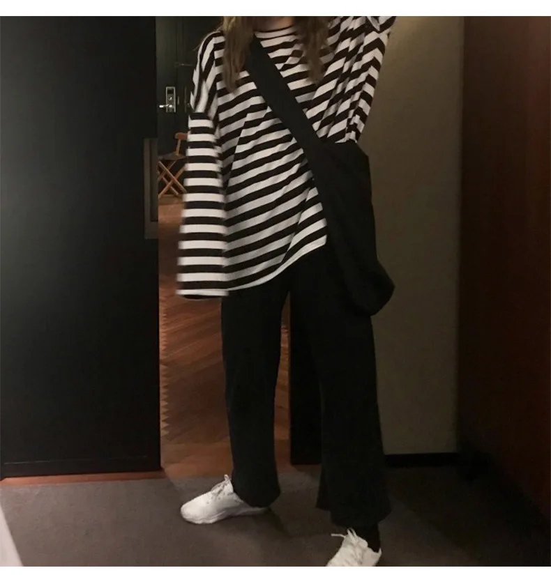 Spring Autumn Women Harajuku Striped T shirt Short Moose Knuckles Jackets for Women Korean Casual Oversized T shirt Short Femme Black Tops 14 S855b75b759fa4635bee7f67c4e1f1d21q